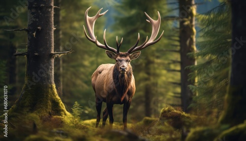A Majestic North American Elk Amidst the Enchanting Serenity of the Forest © Anna