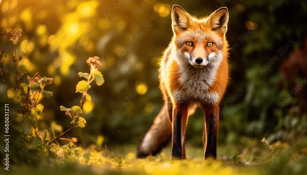 A Majestic Fox Gazing Intensely on a Serene Meadow