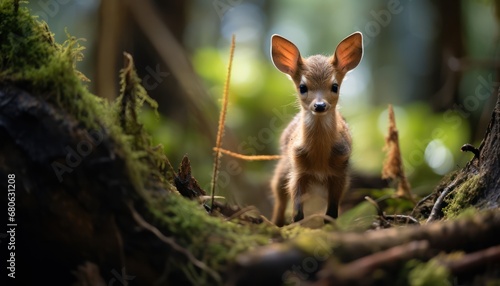 The Majestic Encounter: A Small Pudu Deer Posing Gracefully in the Serene Forest photo
