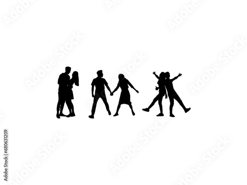 Romantic love couple silhouette vector. Silhouettes of romantic loving couples. Couple falling in love various poses isolated on white background.