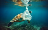 a turtle swimming with a plastic bag in its mouth Generative AI