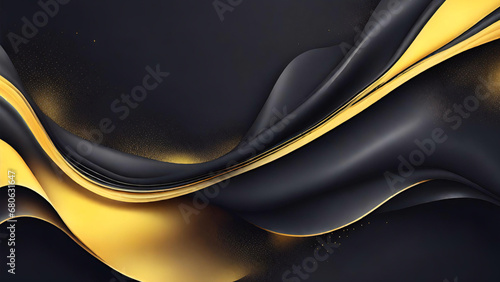 Schwarzer und gelber überlappender Hintergrund. Textur mit dunklem Metallmuster. Modern. Futuristischer perforierter Technologie-Zusammenfassungshintergrund mit gelb leuchtenden Linien