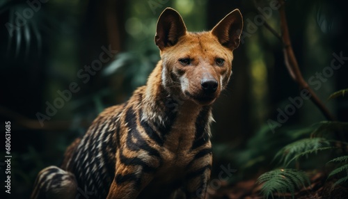 Spotted Tasmanian Tiger Thylacine: The Curious Observer in the Jungle photo