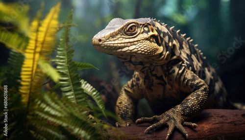 A Curious Tegu Lizard Observing the Surroundings on a Tree Branch