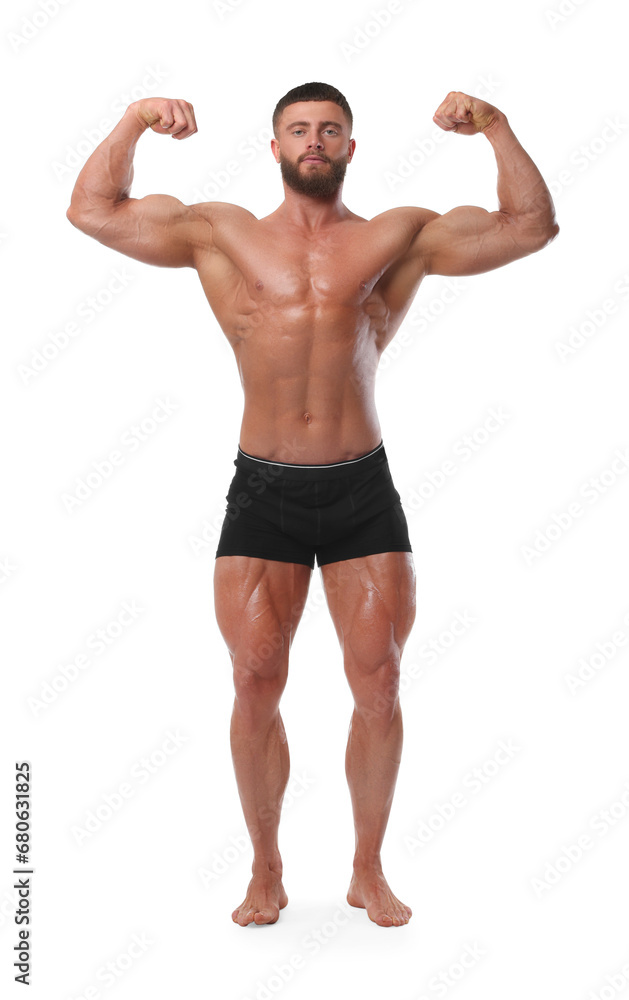 Young bodybuilder with muscular body on white background Young bodybuilder with muscular body on white background