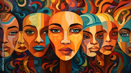 a painting of a group of women's faces Generative AI