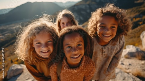 Children exploring the mountains on a holiday trek.