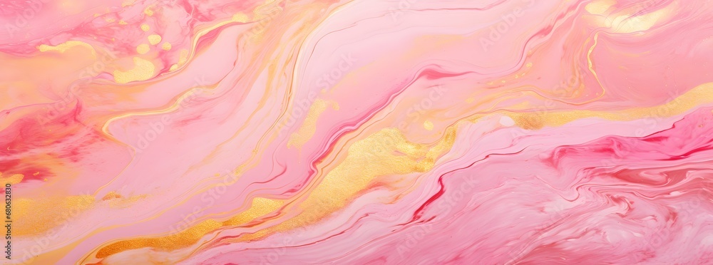 a close up of a painting of pink and gold Generative AI