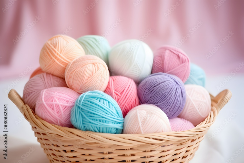 a basket full of balls of yarn sitting on a table Generative AI a basket full of balls of yarn sitting on a table Generative AI