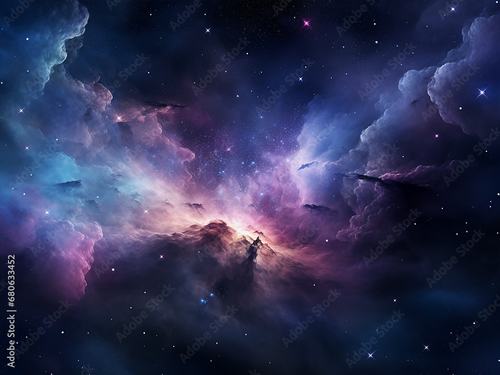 A cosmic dance of nebulae in the cosmos. AI Generation. - obrazy, fototapety, plakaty 