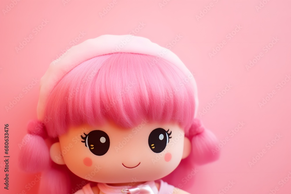 a close up of a doll with pink hair Generative AI a close up of a doll with pink hair Generative AI