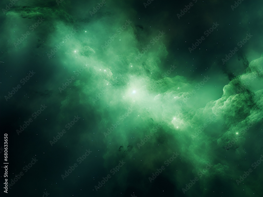 Cosmic nebulae green swirling in the cosmos. AI Generation.