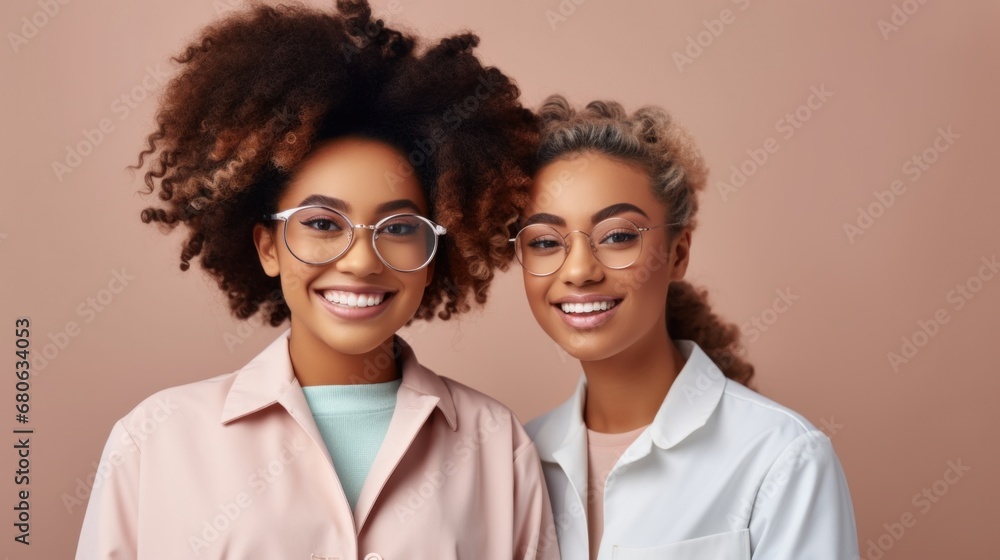 Optometrist examining a patient's eyes and discussing a prescription in a clinic. Optometrist examining a patient's eyes and discussing a prescription in a clinic.