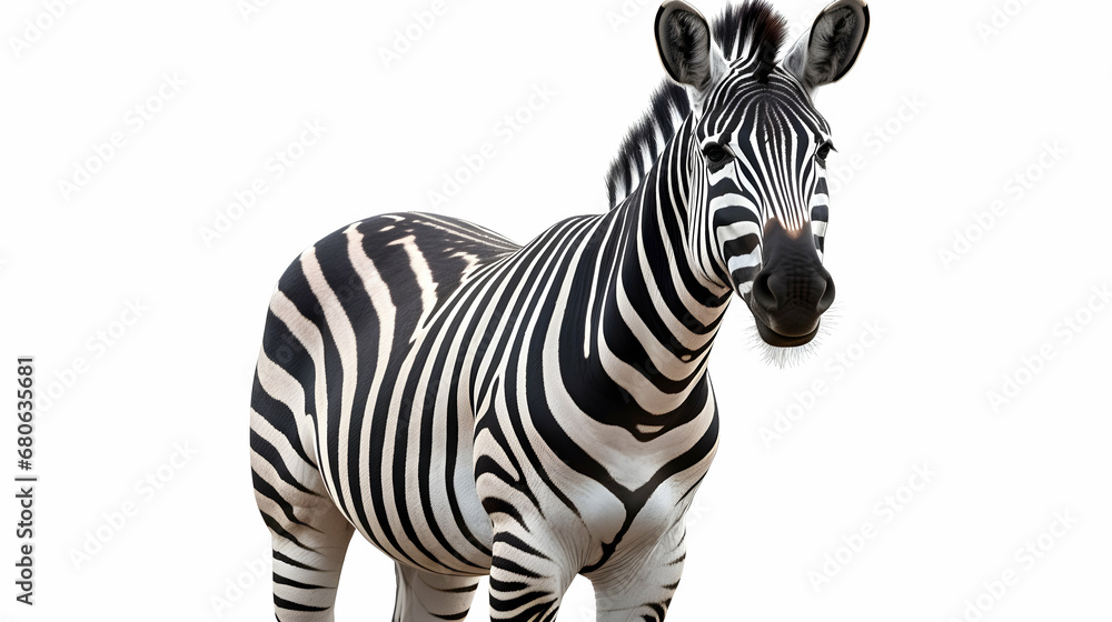 Closeup shot of a zebra on a white background Closeup shot of a zebra on a white background