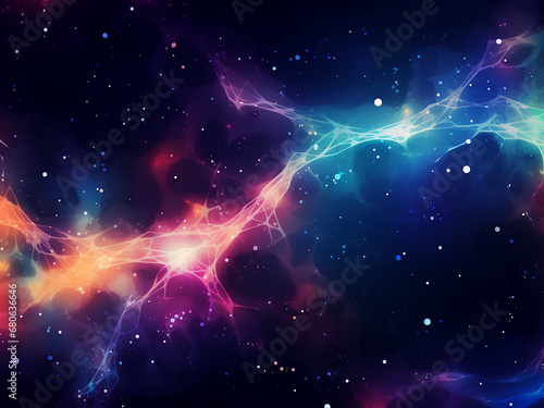 Exploring the mysteries of galaxies bright in the cosmic backdrop. AI Generation. © Llama-World-studio