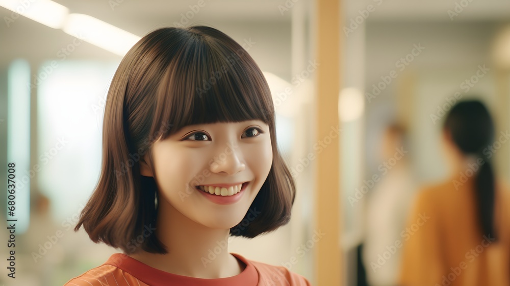a woman standing in front of a mirror with a smile on her face Generative AI a woman standing in front of a mirror with a smile on her face Generative AI