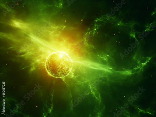 Celestial allure with Solar Storm Green tones. AI Generation. © Llama-World-studio