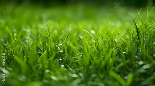 a close up of a lush green field of grass Generative AI