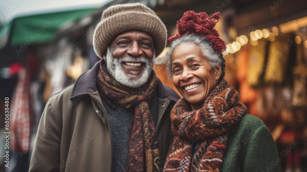 Afro seniors delight in a city's winter market festivities.