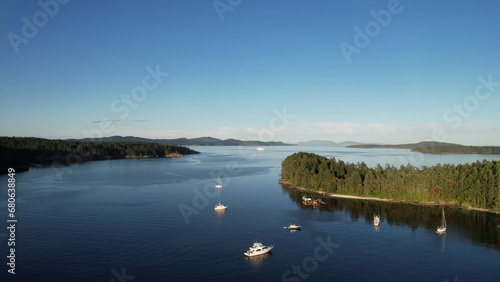 Aerial photo of the anchorage at Russell Island, Gulf Islands National Park, British Columbia, Canada. photo
