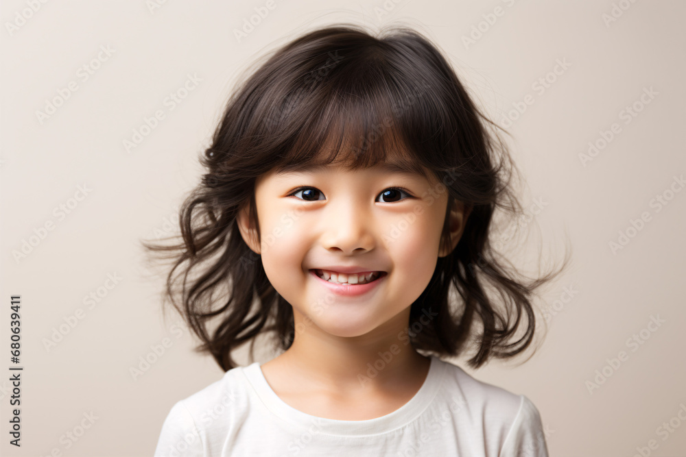 An Asian youngster beaming brightly isolated against a white background. An Asian youngster beaming brightly isolated against a white background.