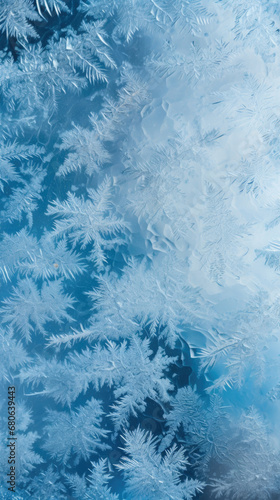 Winter frosted window glass blue color vertical background