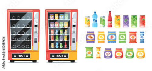 Vending Machines With Snacks And Beverages, Offering A Tempting Array Of Treats. The Hum Of Convenience, Modern Devices