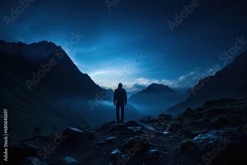 hiker in the mountains concept of solitude photo