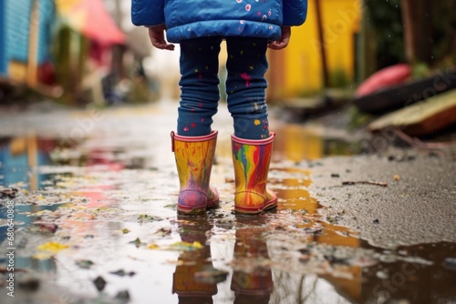 child playing carefree in the puddle