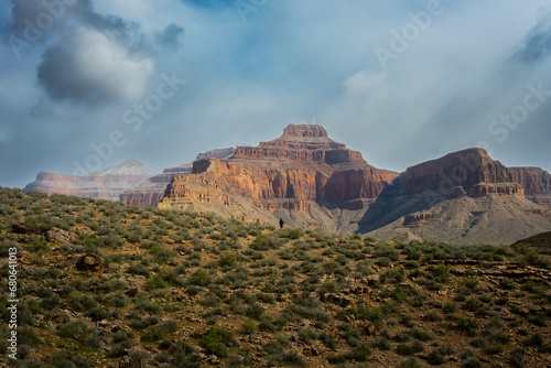 Hiker Climbs To The Lower Ridge Of The Tonto Trail In The Grand Canyon photo