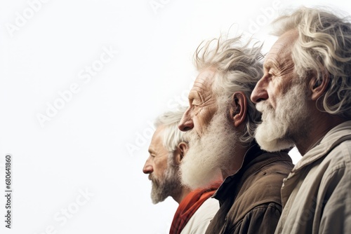 profile view of old senior wringle face man Mature man portrait shot on white background senior male man portrait