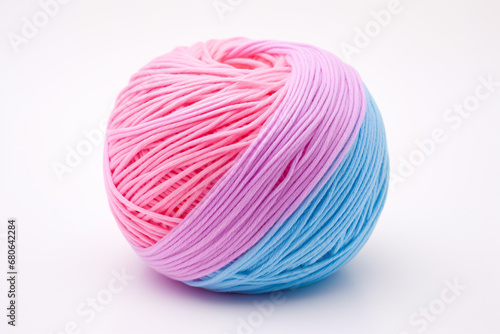 A bundle of hued thread and slim cord isolated on a plain background.