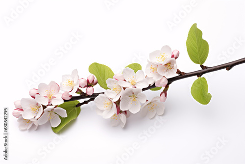 A beech twig adorned with blooms is set against a pristine white backdrop.