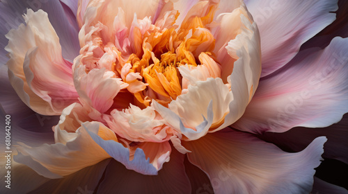 A macro shot displays the radiant hues and intricate detail of a flourishing peony.