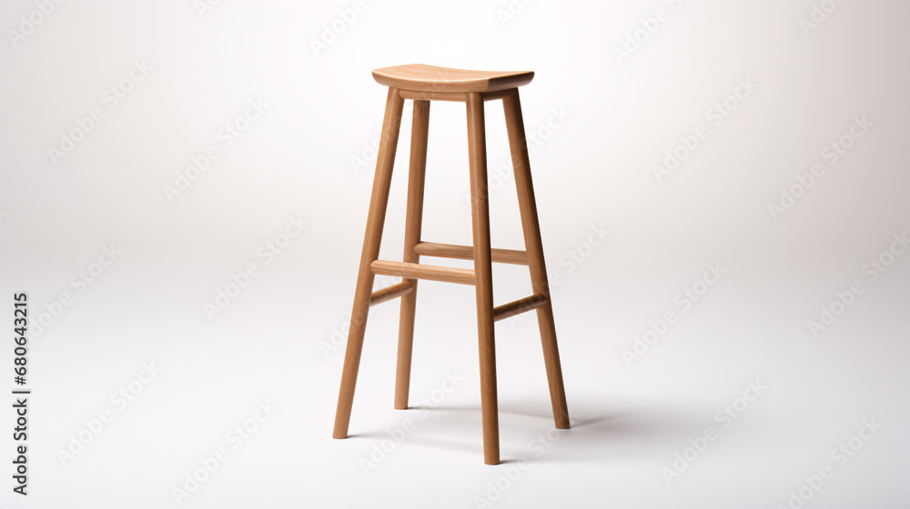 A chic, wooden barstool on a milky backdrop. A chic, wooden barstool on a milky backdrop.