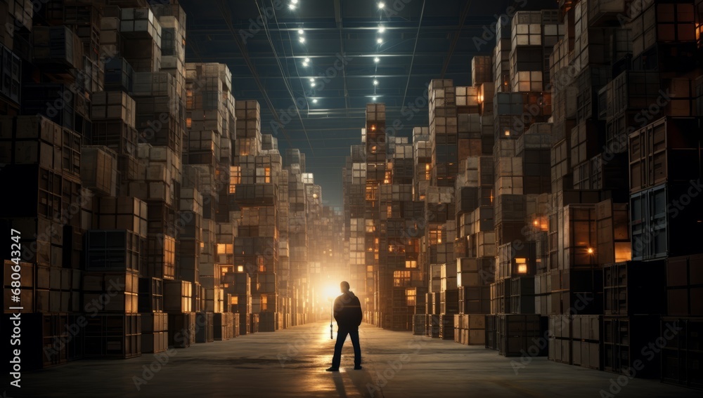 The Warehouse of Wonders: A Lone Man Amidst the Sea of Boxes