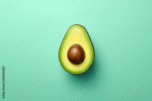 avocado in slicing on a blue background, highlighting vegan and avocado oil uses photo