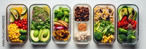 Vegan lunch containers vegetables, grains, and legumes, perfect for nutritious and colorful meal