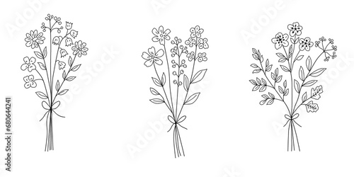 Collection of hand drawn flowers and potted plants.