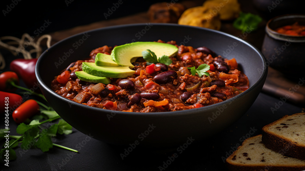 Hearty Vegetarian Chili with Avocado Slices Hearty Vegetarian Chili with Avocado Slices