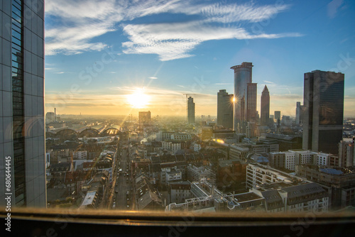 The Main with the Frankfurt skyline in the evening, at sunset. Nice overview of the city and its surroundings. in a special shade