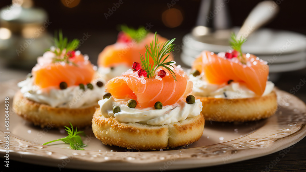 Mini Bagel Bites with Cream Cheese and Lox