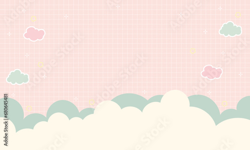 Cute Kawaii Abstract Starry Cloud Grid Landscape Background