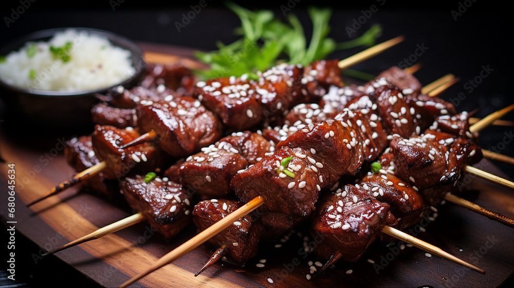 Mouthwatering Teriyaki Beef Skewers with Sesame Seeds