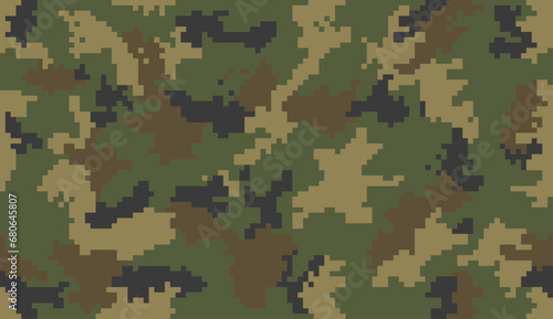 Seamless green pixel camouflage pattern. Military and hunting fabric patterns  vector illustration.