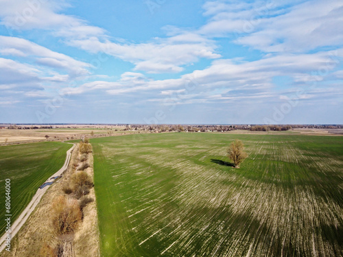 Dry reclamation canal in the field  aerial view. Agricultural landscape.
