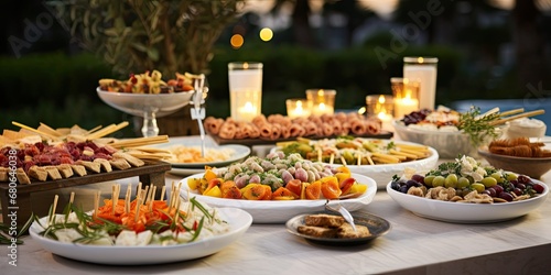 Mediterranean Wedding Elegance - Explore the Delight of Single-Bite Appetizers Served at a Mediterranean Wedding. A Culinary Symphony Unfolding with Exquisite Flavors