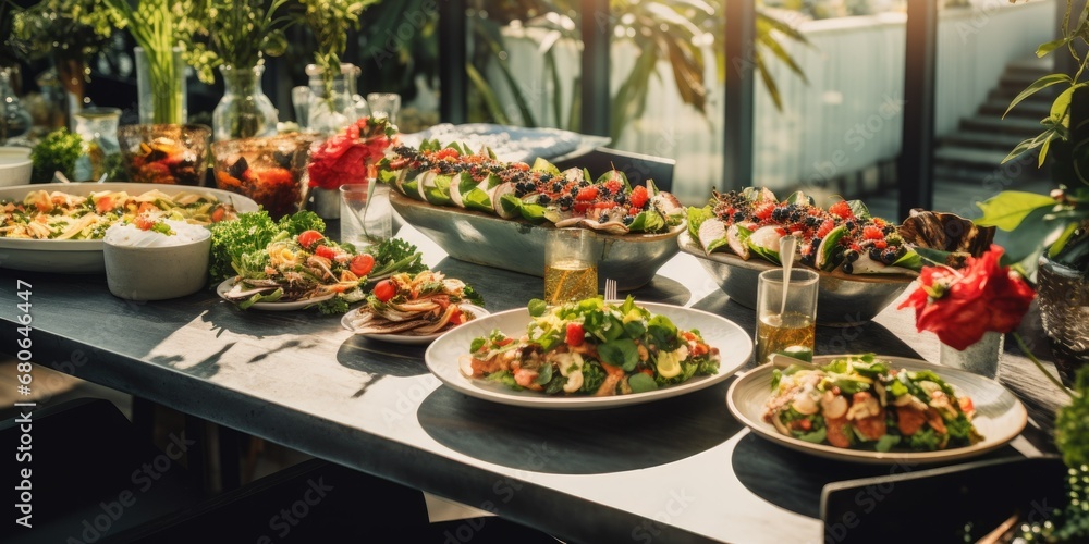 Culinary Celebration - Experience the Unity of Flavors at a Festive Restaurant Party. A Concept that Harmoniously Blends Delicious Food, Joyful Atmosphere, and the Shared Delight of Culinary Delights.