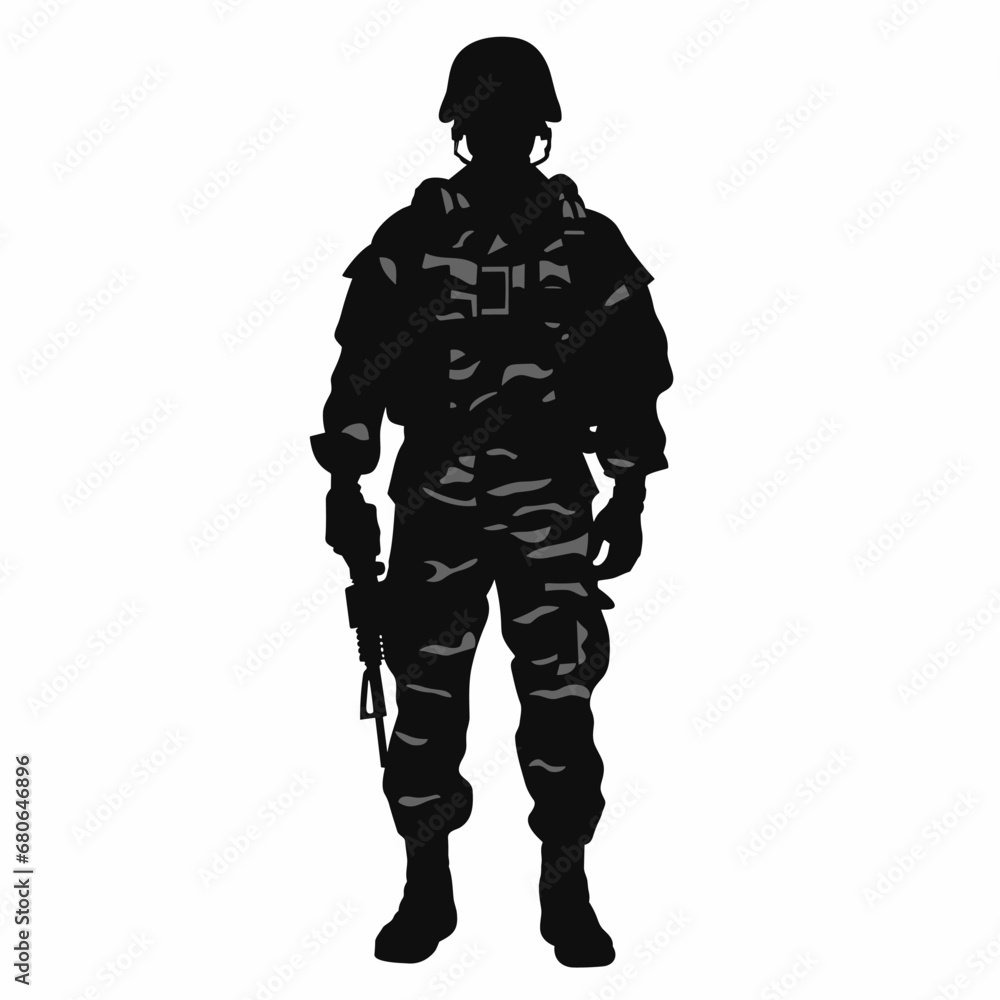 Soldier black icon on white background. Soldier silhouette