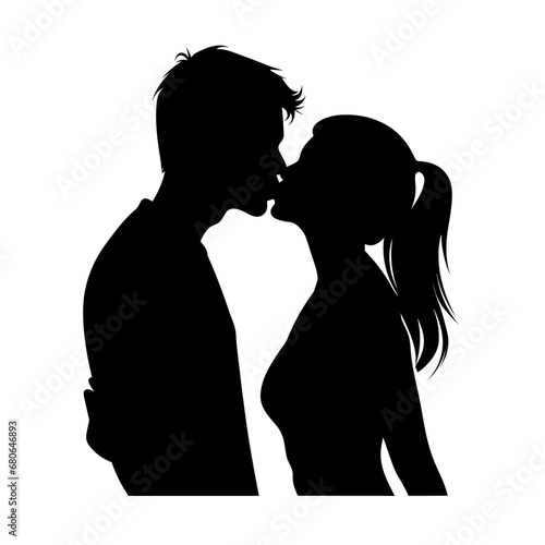 Kissing couple black icon on white background. Kissing couple silhouette